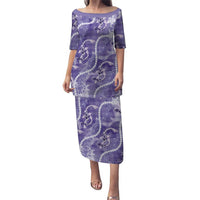 Japanese Koi Fish Family Matching Puletasi and Hawaiian Shirt Purple Wagara Palaka Honohono Pikake Lei