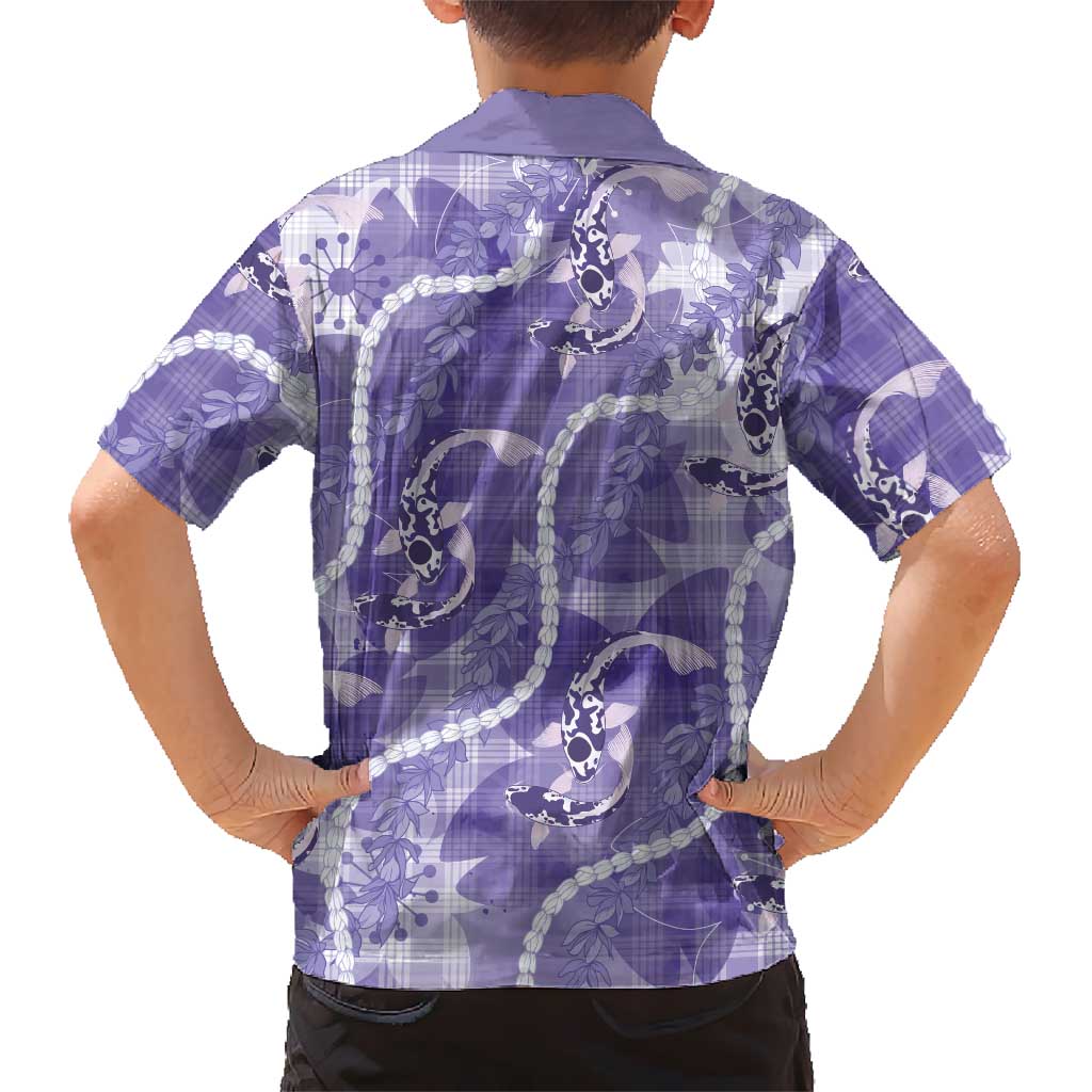 Japanese Koi Fish Family Matching Short Sleeve Bodycon Dress and Hawaiian Shirt Purple Wagara Palaka Honohono Pikake Lei