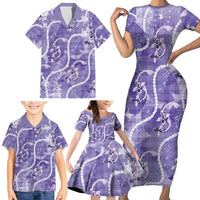 Japanese Koi Fish Family Matching Short Sleeve Bodycon Dress and Hawaiian Shirt Purple Wagara Palaka Honohono Pikake Lei