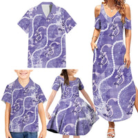 Japanese Koi Fish Family Matching Summer Maxi Dress and Hawaiian Shirt Purple Wagara Palaka Honohono Pikake Lei