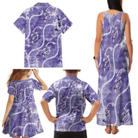 Japanese Koi Fish Family Matching Tank Maxi Dress and Hawaiian Shirt Purple Wagara Palaka Honohono Pikake Lei