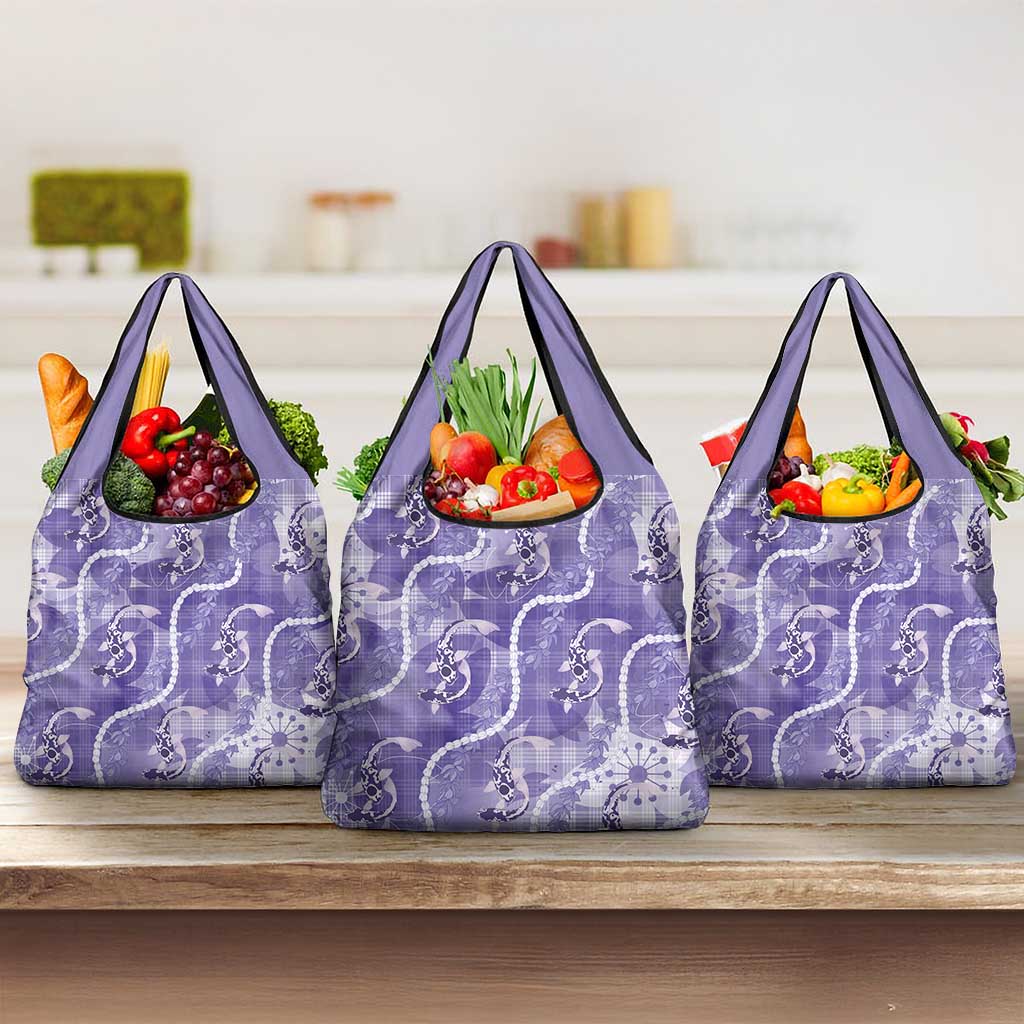 Japanese Koi Fish Grocery Bag Purple Wagara Palaka Honohono Pikake Lei LT9 3-pack One Size Purple - Polynesian Pride