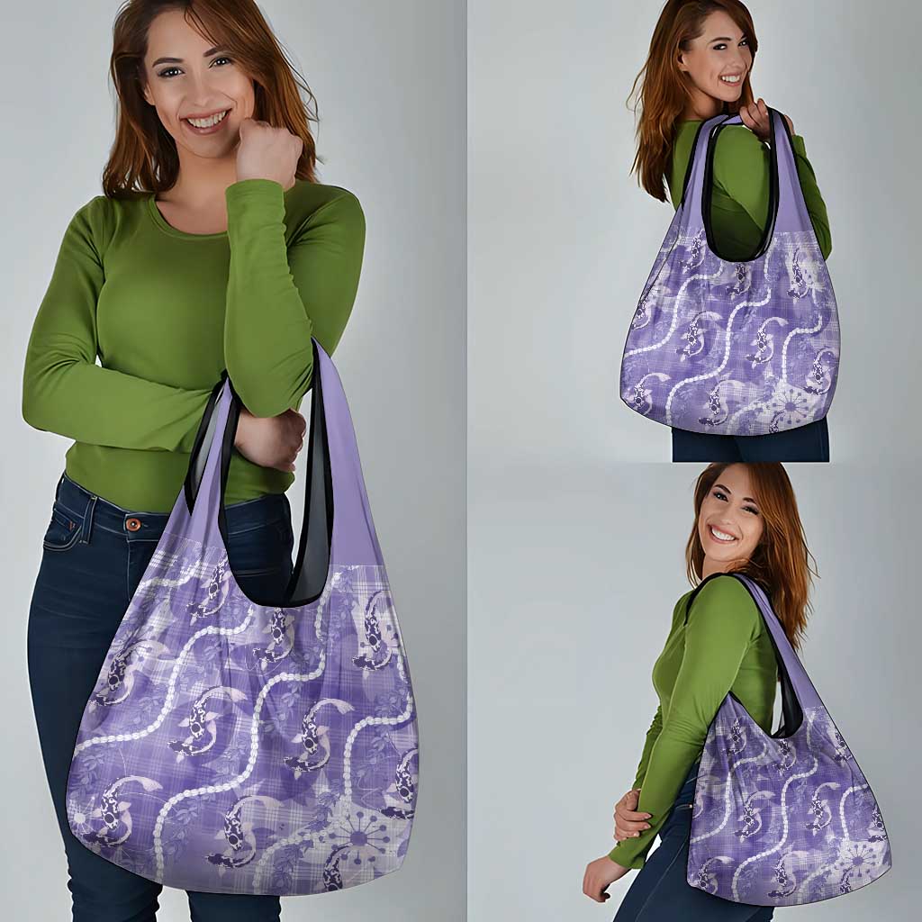 Japanese Koi Fish Grocery Bag Purple Wagara Palaka Honohono Pikake Lei LT9 - Polynesian Pride