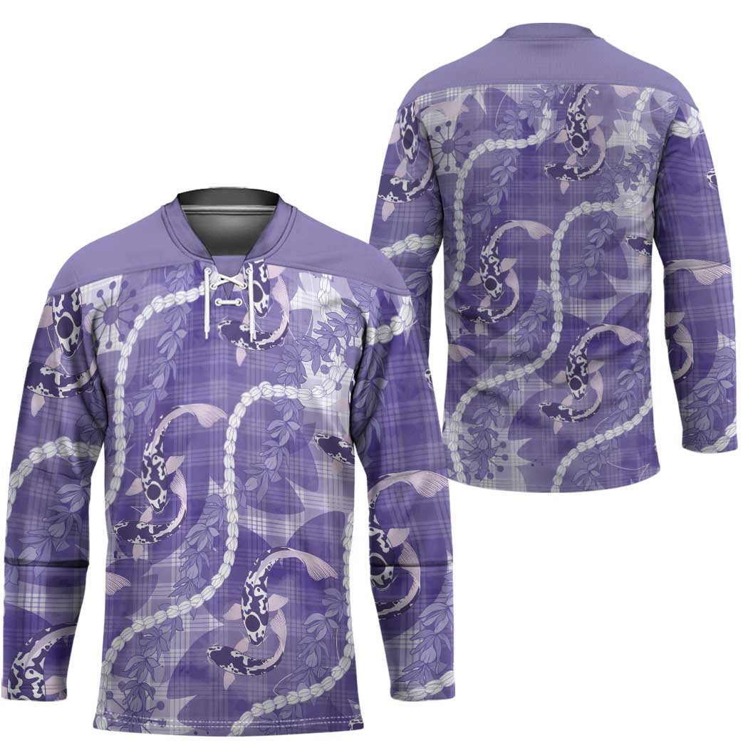 Japanese Koi Fish Hockey Jersey Purple Wagara Palaka Honohono Pikake Lei