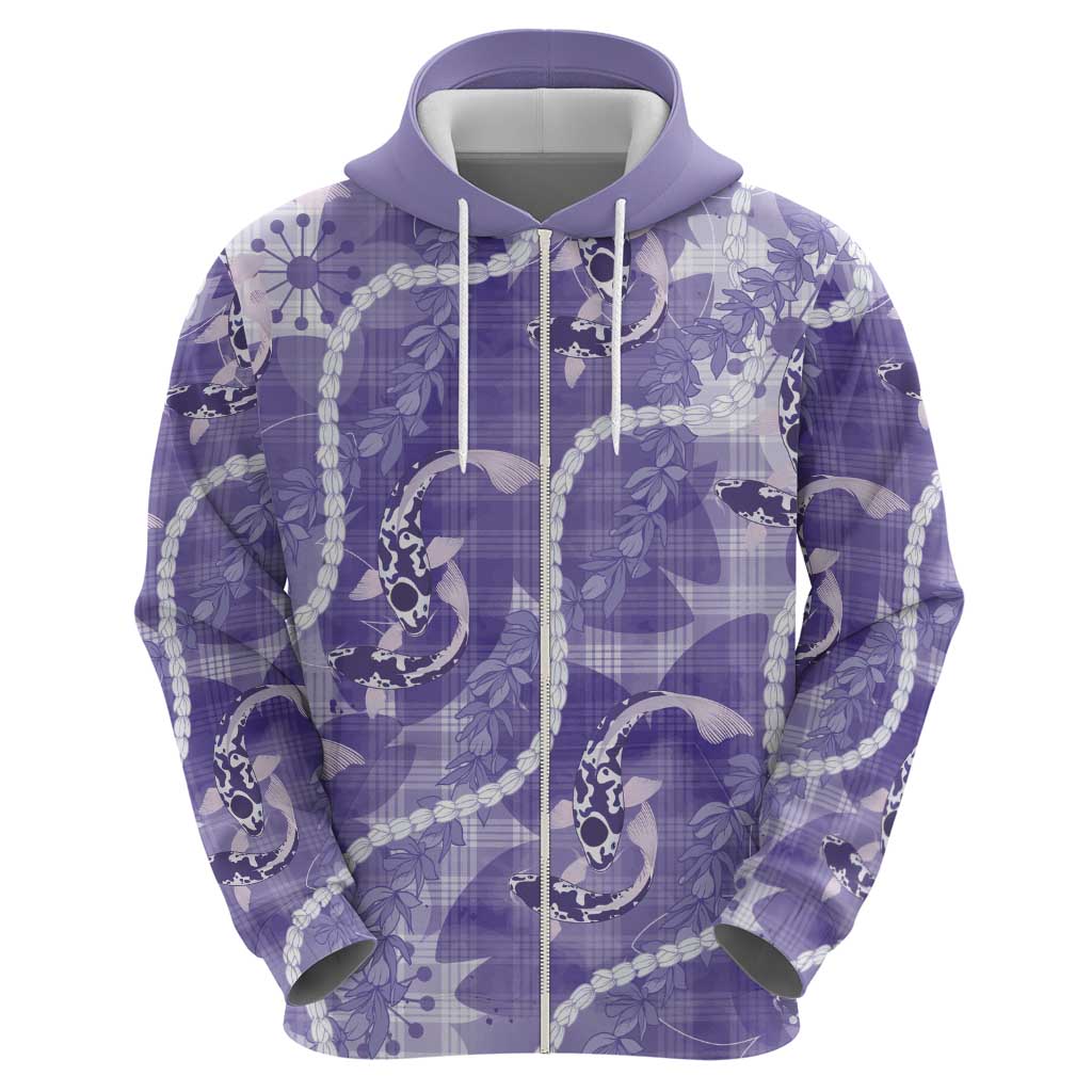 Japanese Koi Fish Hoodie Purple Wagara Palaka Honohono Pikake Lei LT9 - Polynesian Pride