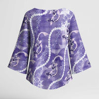 Japanese Koi Fish Kimono Sleeve Blouse Purple Wagara Palaka Honohono Pikake Lei LT9 - Polynesian Pride