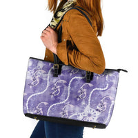 Japanese Koi Fish Leather Tote Bag Purple Wagara Palaka Honohono Pikake Lei