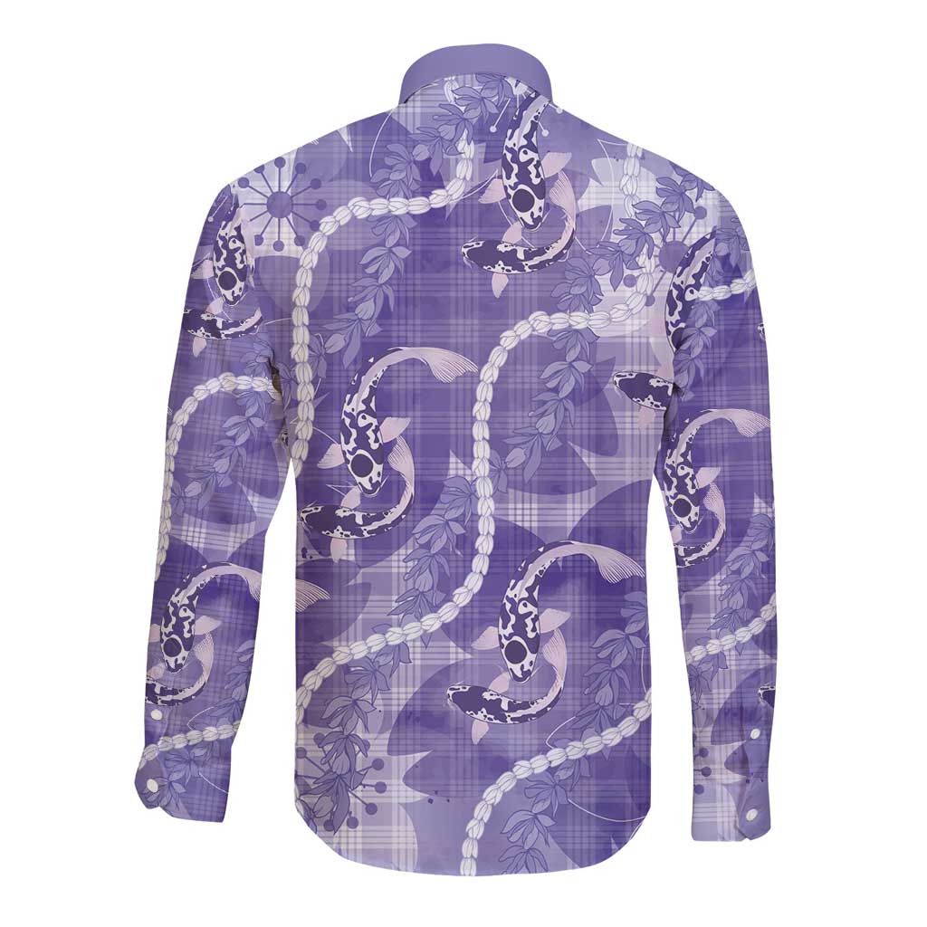 Japanese Koi Fish Long Sleeve Button Shirt Purple Wagara Palaka Honohono Pikake Lei LT9 - Polynesian Pride