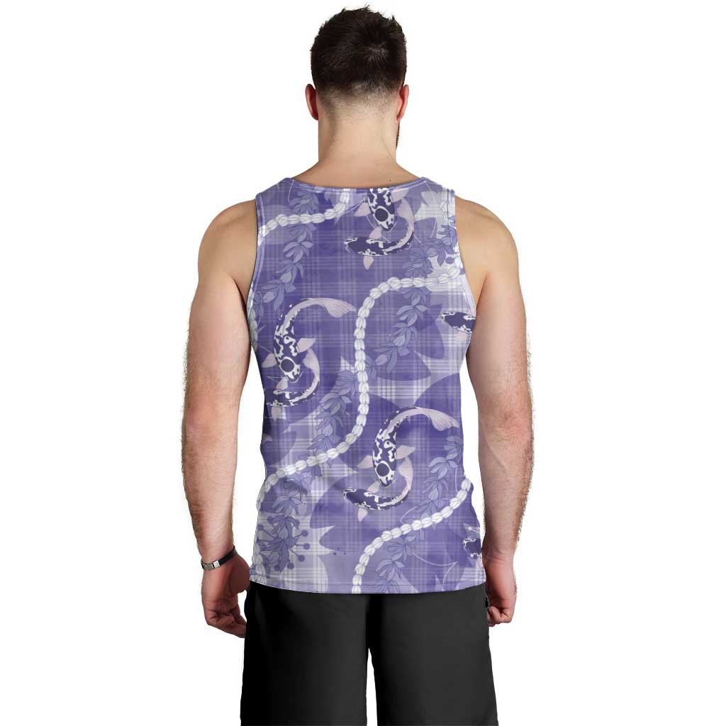 Japanese Koi Fish Men Tank Top Purple Wagara Palaka Honohono Pikake Lei LT9 - Polynesian Pride