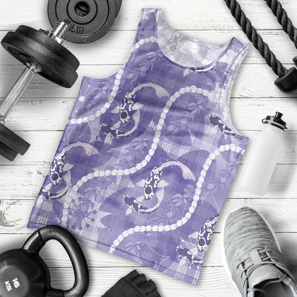 Japanese Koi Fish Men Tank Top Purple Wagara Palaka Honohono Pikake Lei LT9 - Polynesian Pride