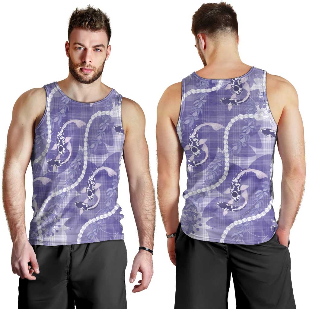 Japanese Koi Fish Men Tank Top Purple Wagara Palaka Honohono Pikake Lei LT9 - Polynesian Pride