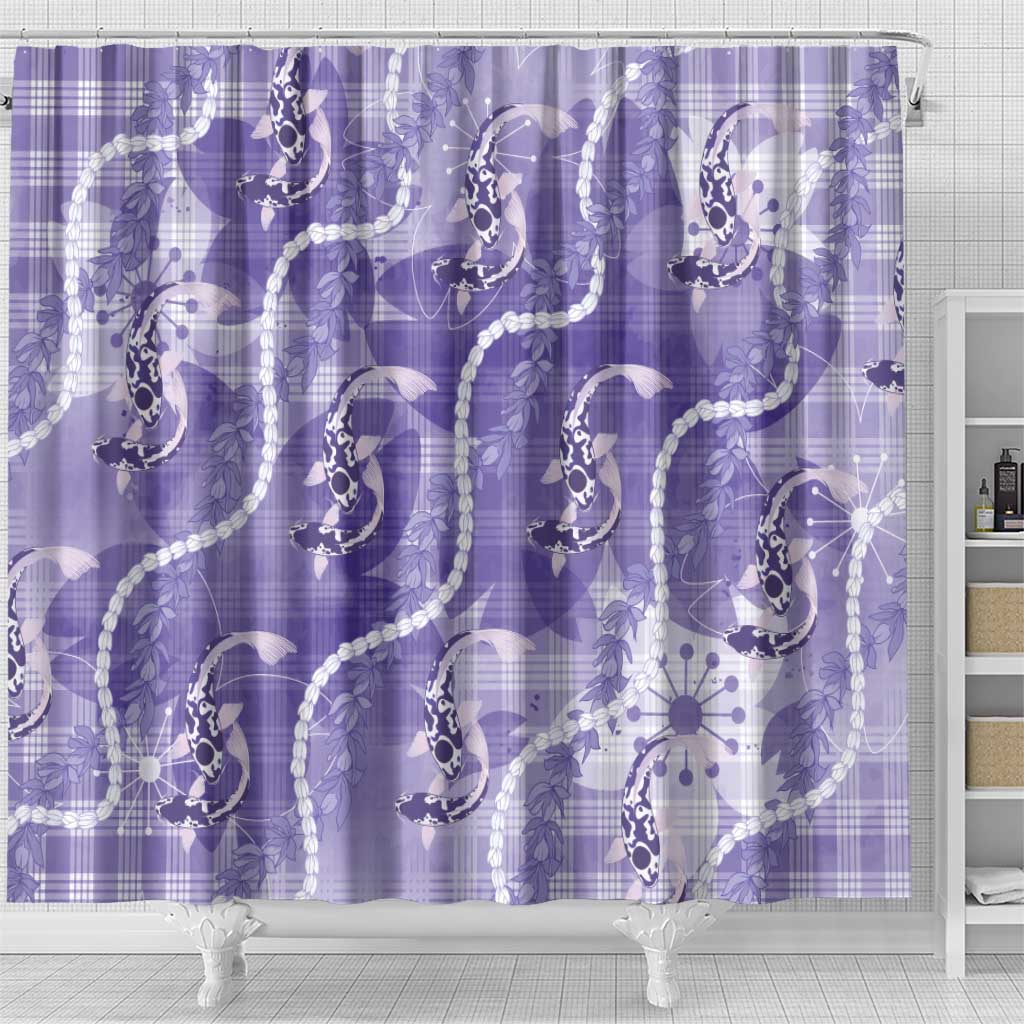 Japanese Koi Fish Shower Curtain Purple Wagara Palaka Honohono Pikake Lei LT9 - Polynesian Pride