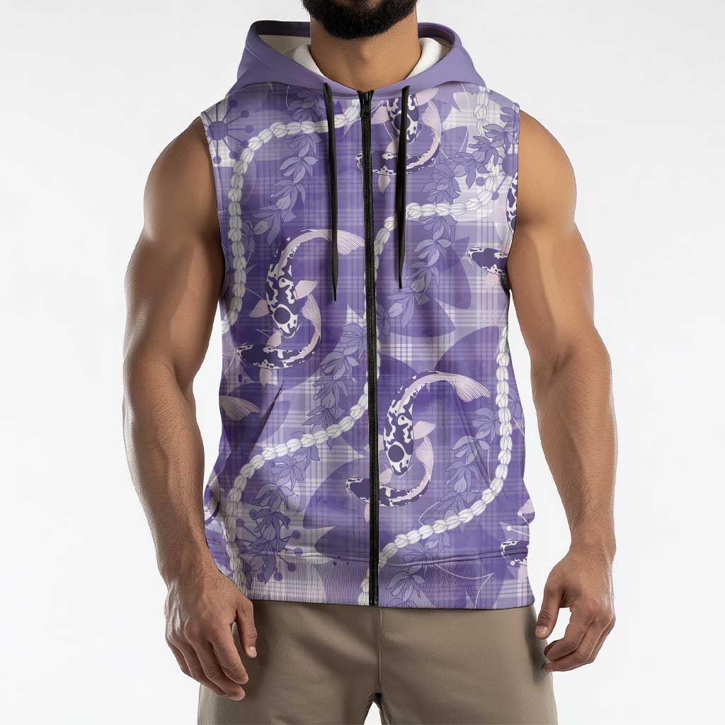 Japanese Koi Fish Sleeveless Zip Hoodie Purple Wagara Palaka Honohono Pikake Lei LT9 - Polynesian Pride