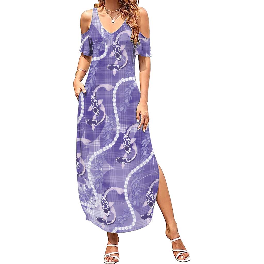 Japanese Koi Fish Summer Maxi Dress Purple Wagara Palaka Honohono Pikake Lei LT9 Women Purple - Polynesian Pride