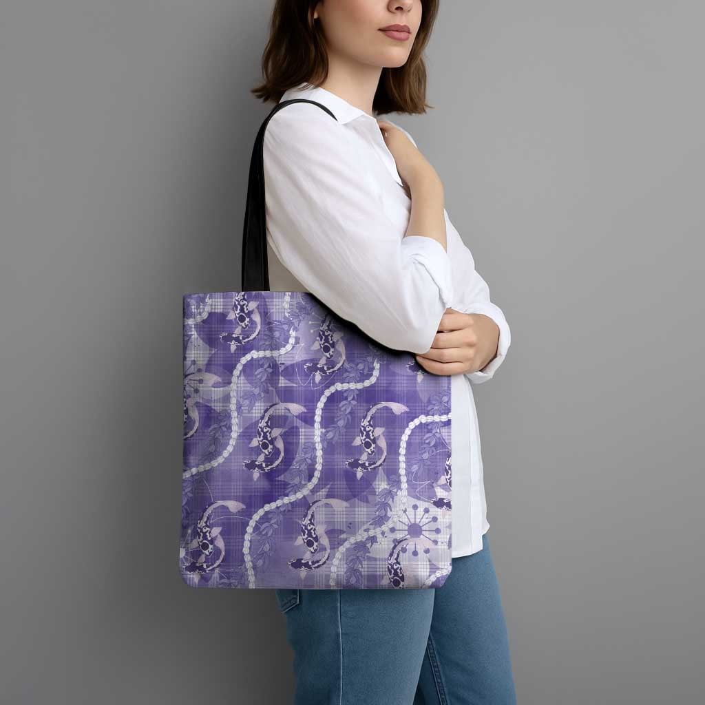 Japanese Koi Fish Tote Bag Purple Wagara Palaka Honohono Pikake Lei LT9 - Polynesian Pride
