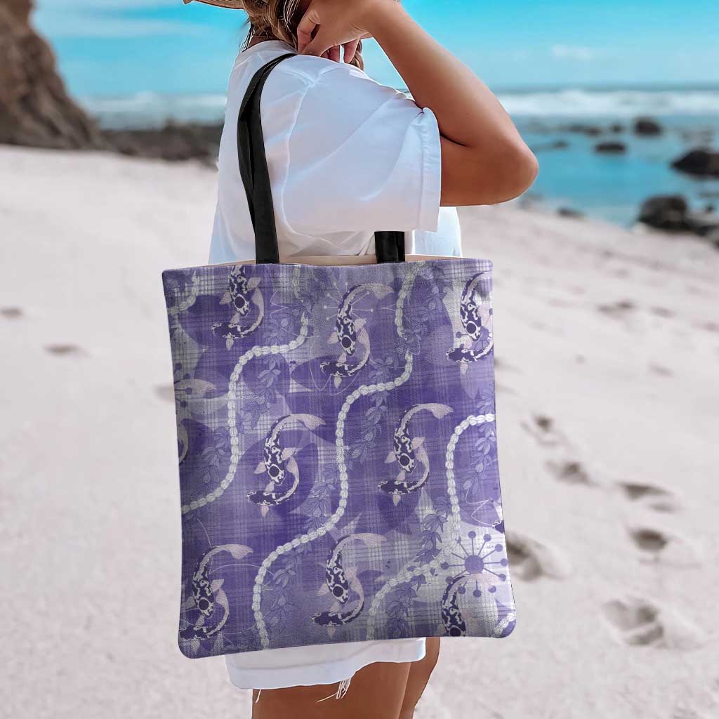 Japanese Koi Fish Tote Bag Purple Wagara Palaka Honohono Pikake Lei LT9 - Polynesian Pride