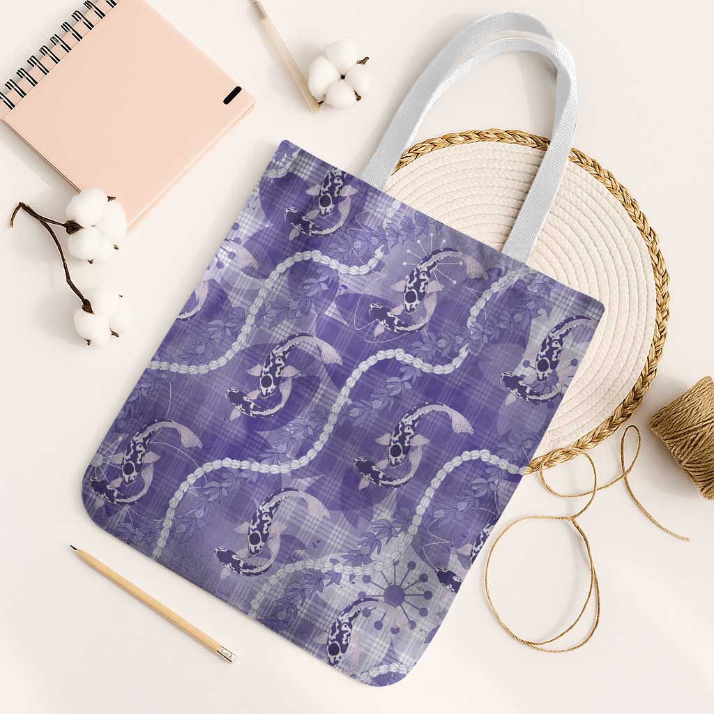 Japanese Koi Fish Tote Bag Purple Wagara Palaka Honohono Pikake Lei LT9 White Strap One Size Purple - Polynesian Pride