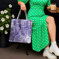 Japanese Koi Fish Tote Bag Purple Wagara Palaka Honohono Pikake Lei LT9 - Polynesian Pride