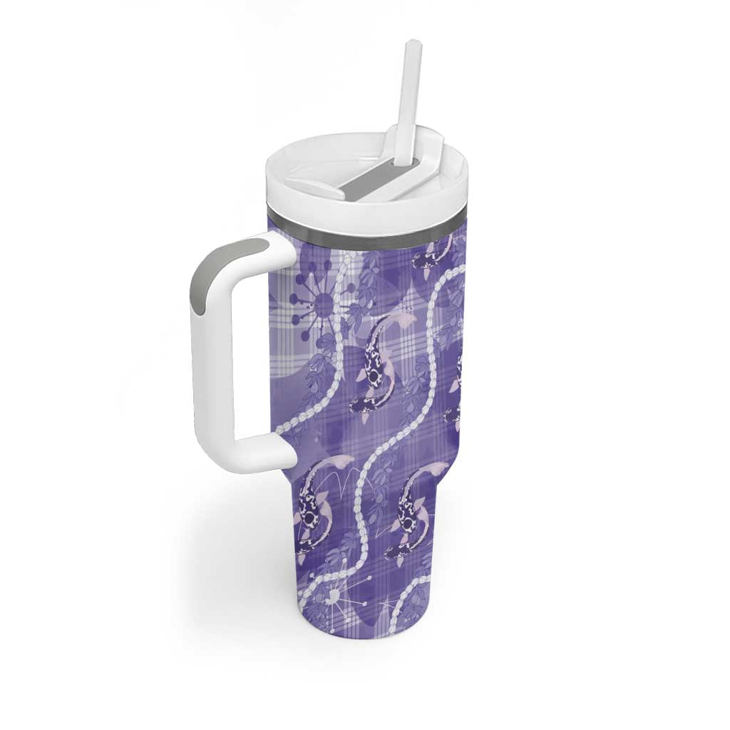 Japanese Koi Fish Tumbler With Handle Purple Wagara Palaka Honohono Pikake Lei LT9 - Polynesian Pride
