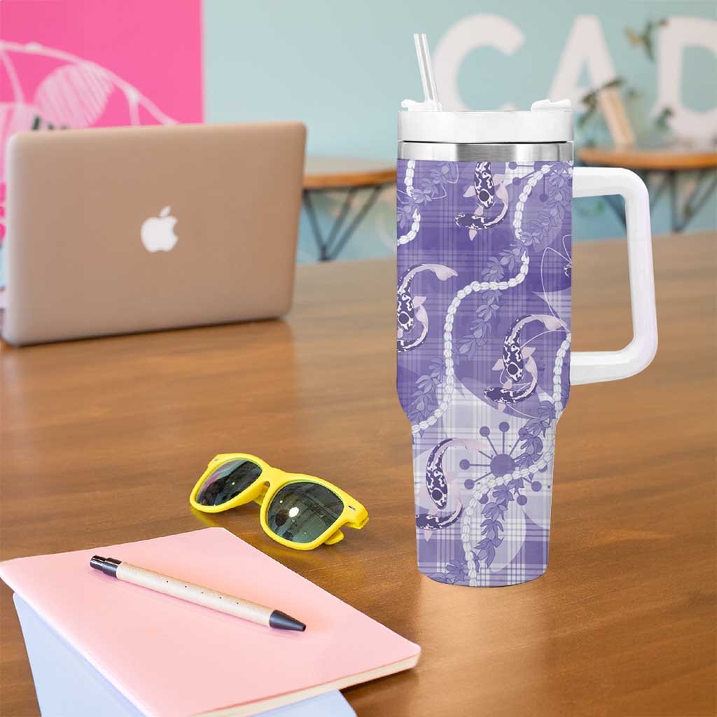 Japanese Koi Fish Tumbler With Handle Purple Wagara Palaka Honohono Pikake Lei LT9 - Polynesian Pride