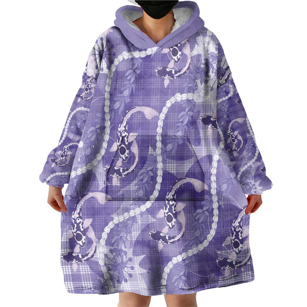 Japanese Koi Fish Wearable Blanket Hoodie Purple Wagara Palaka Honohono Pikake Lei LT9 - Polynesian Pride