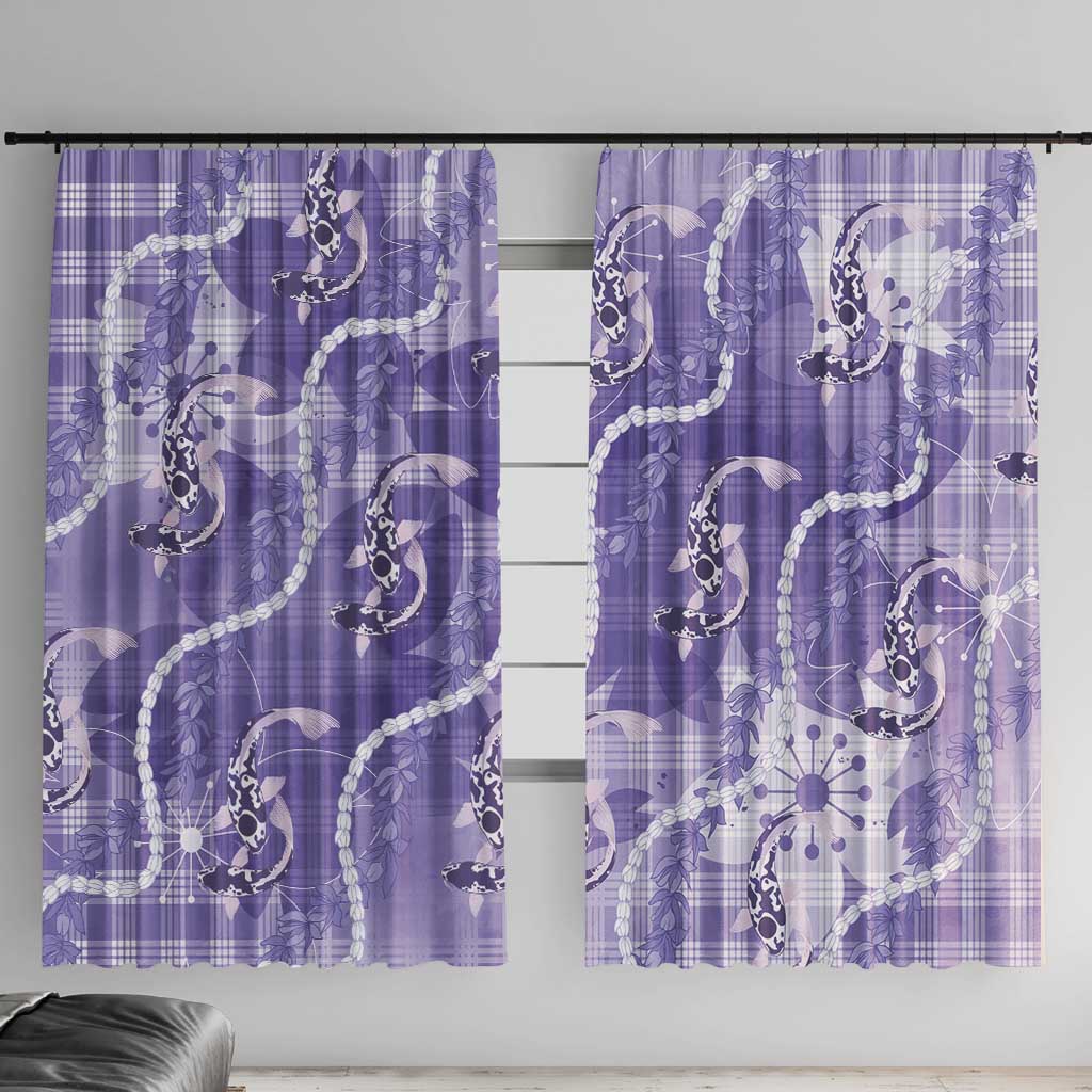 Japanese Koi Fish Window Curtain Purple Wagara Palaka Honohono Pikake Lei LT9 With Hooks Purple - Polynesian Pride