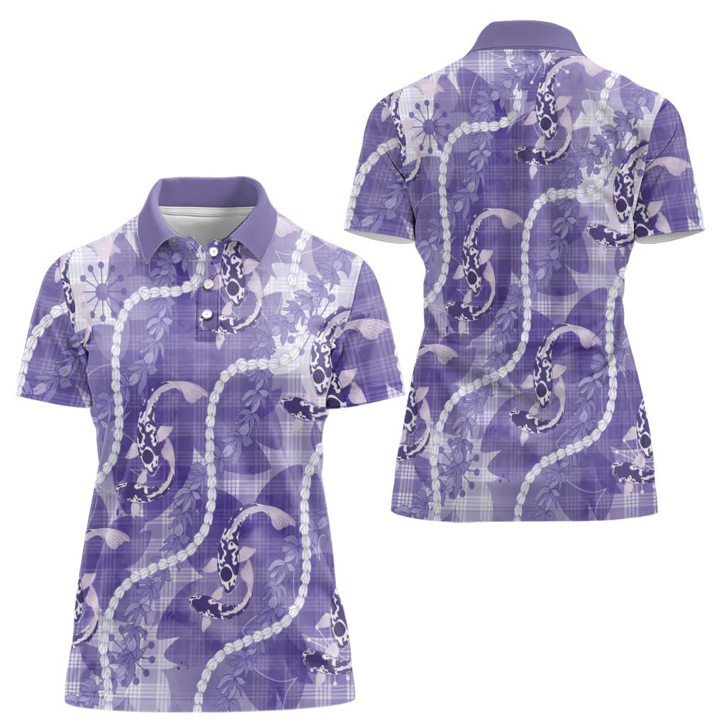 Japanese Koi Fish Women Polo Shirt Purple Wagara Palaka Honohono Pikake Lei