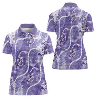 Japanese Koi Fish Women Polo Shirt Purple Wagara Palaka Honohono Pikake Lei