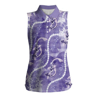 Japanese Koi Fish Women Sleeveless Polo Shirt Purple Wagara Palaka Honohono Pikake Lei