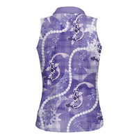 Japanese Koi Fish Women Sleeveless Polo Shirt Purple Wagara Palaka Honohono Pikake Lei