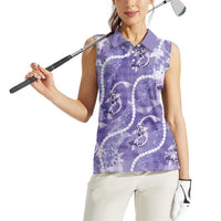 Japanese Koi Fish Women Sleeveless Polo Shirt Purple Wagara Palaka Honohono Pikake Lei