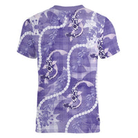 Japanese Koi Fish Women V-Neck T-Shirt Purple Wagara Palaka Honohono Pikake Lei