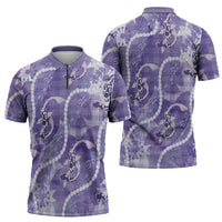 Japanese Koi Fish Zipper Polo Shirt Purple Wagara Palaka Honohono Pikake Lei LT9 - Polynesian Pride