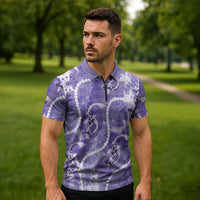 Japanese Koi Fish Zipper Polo Shirt Purple Wagara Palaka Honohono Pikake Lei LT9 - Polynesian Pride