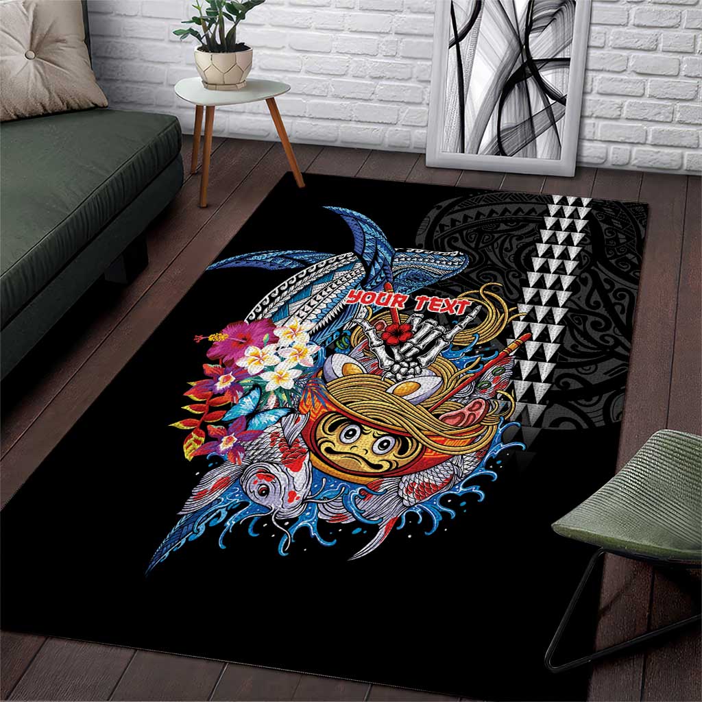 Personalized Japanese Koi Fish Ramen Area Rug Aloha Shark Kakau Pattern