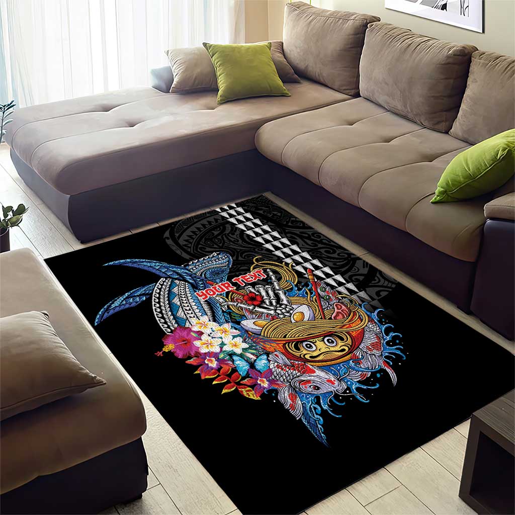 Personalized Japanese Koi Fish Ramen Area Rug Aloha Shark Kakau Pattern