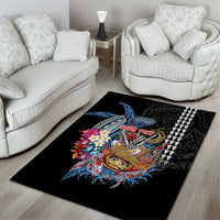 Personalized Japanese Koi Fish Ramen Area Rug Aloha Shark Kakau Pattern