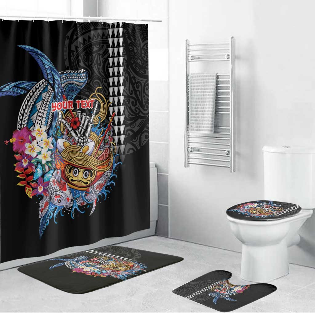 Personalized Japanese Koi Fish Ramen Bathroom Set Aloha Shark Kakau Pattern LT9 Bathroom Set (4 pcs) Black - Polynesian Pride