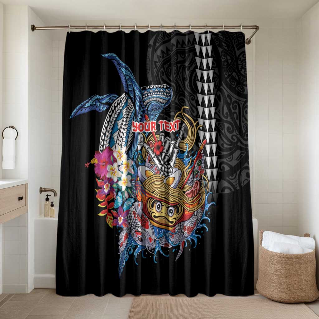 Personalized Japanese Koi Fish Ramen Bathroom Set Aloha Shark Kakau Pattern LT9 Shower Curtain Only Black - Polynesian Pride