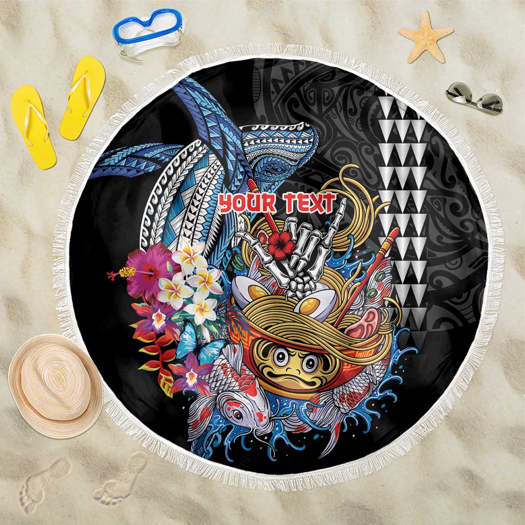 Personalized Japanese Koi Fish Ramen Beach Blanket Aloha Shark Kakau Pattern