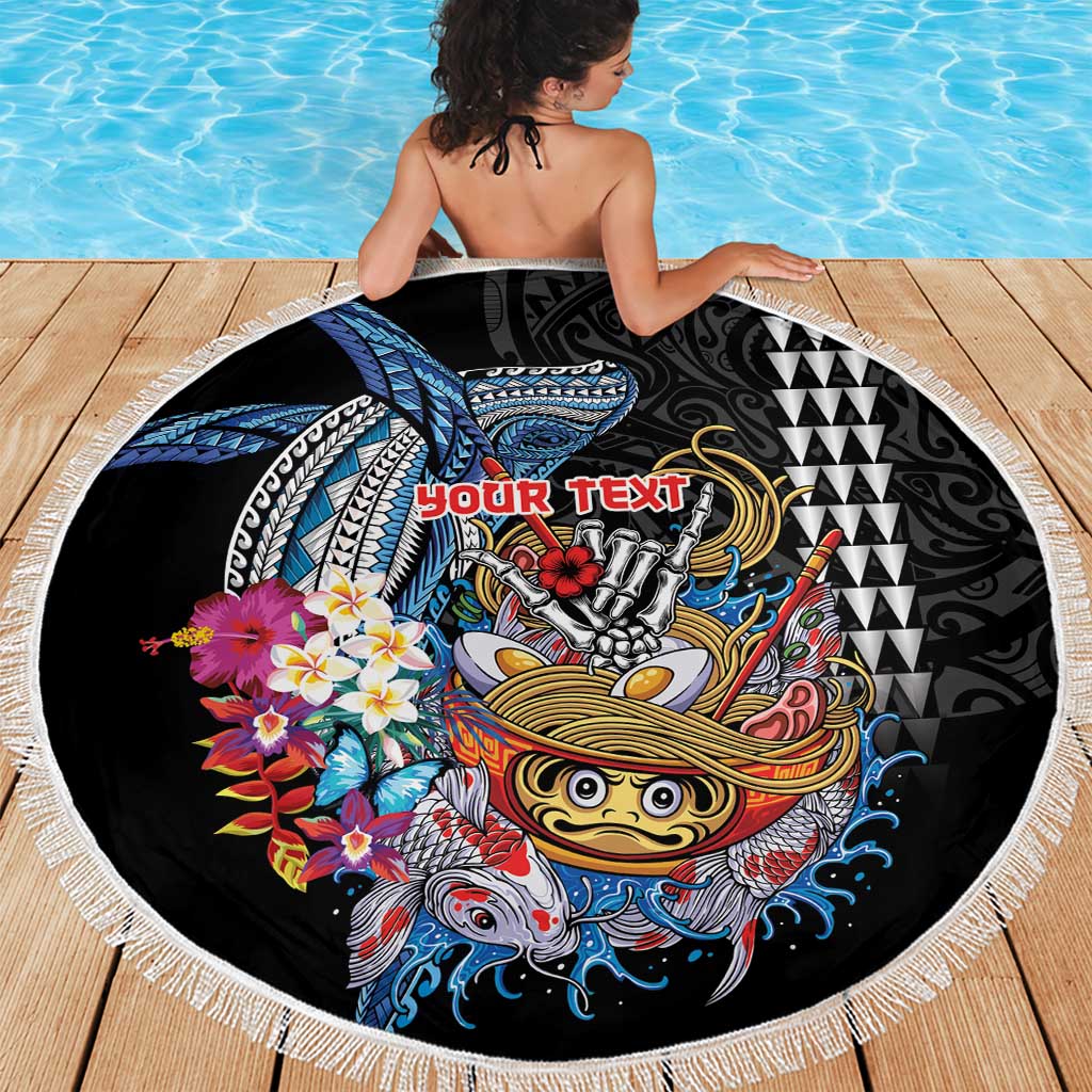 Personalized Japanese Koi Fish Ramen Beach Blanket Aloha Shark Kakau Pattern