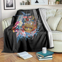 Personalized Japanese Koi Fish Ramen Blanket Aloha Shark Kakau Pattern LT9 Black - Polynesian Pride