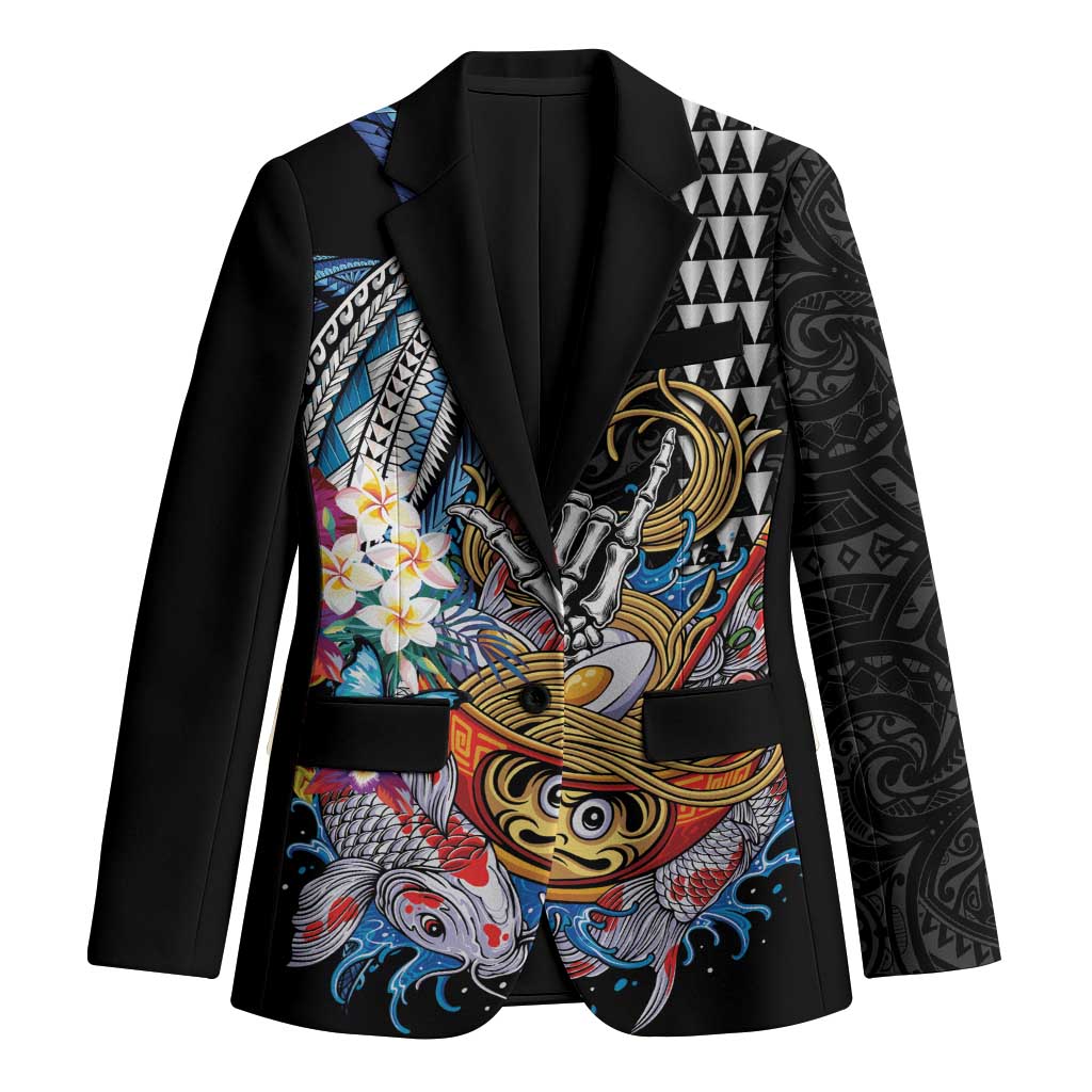 Personalized Japanese Koi Fish Ramen Blazer Aloha Shark Kakau Pattern LT9 Unisex Black - Polynesian Pride