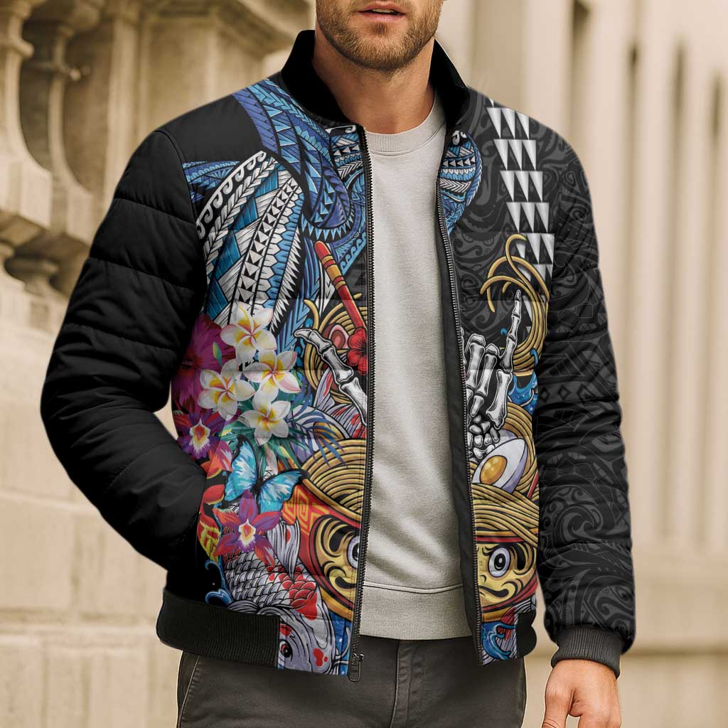 Personalized Japanese Koi Fish Ramen Bomber Puffer Jacket Aloha Shark Kakau Pattern LT9 - Polynesian Pride