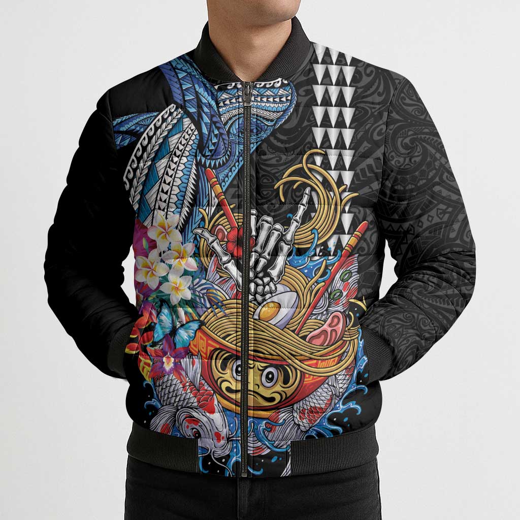Personalized Japanese Koi Fish Ramen Bomber Puffer Jacket Aloha Shark Kakau Pattern LT9 - Polynesian Pride
