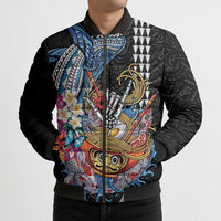 Personalized Japanese Koi Fish Ramen Bomber Puffer Jacket Aloha Shark Kakau Pattern LT9 - Polynesian Pride