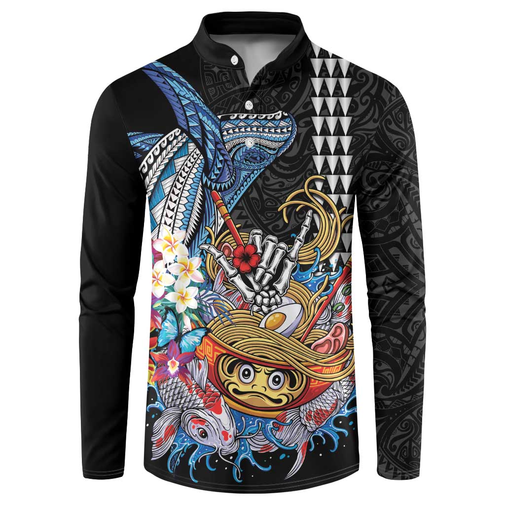 Personalized Japanese Koi Fish Ramen Button Sweatshirt Aloha Shark Kakau Pattern