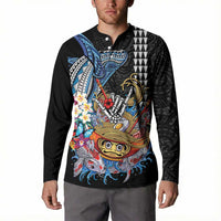 Personalized Japanese Koi Fish Ramen Button Sweatshirt Aloha Shark Kakau Pattern