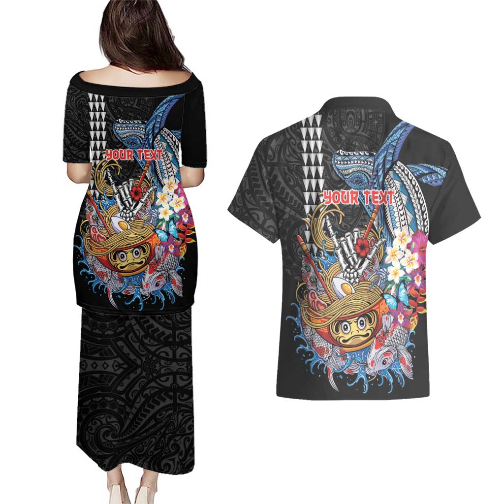 Personalized Japanese Koi Fish Ramen Couples Matching Puletasi and Hawaiian Shirt Aloha Shark Kakau Pattern