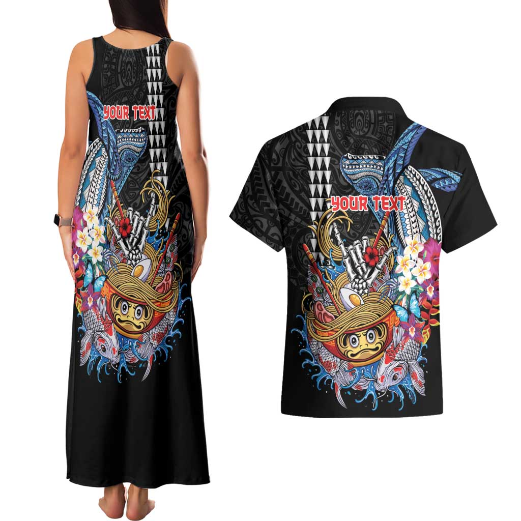 Personalized Japanese Koi Fish Ramen Couples Matching Tank Maxi Dress and Hawaiian Shirt Aloha Shark Kakau Pattern